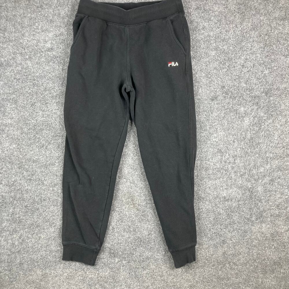 Fila Sweatpants Mens‎ Size M Black Athletic Joggers Stretch Cuffed Logo Casual